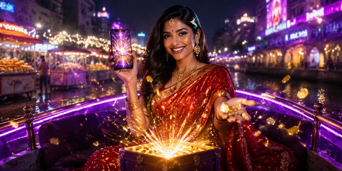 Delhi Connaught Place area with mobile casino theme