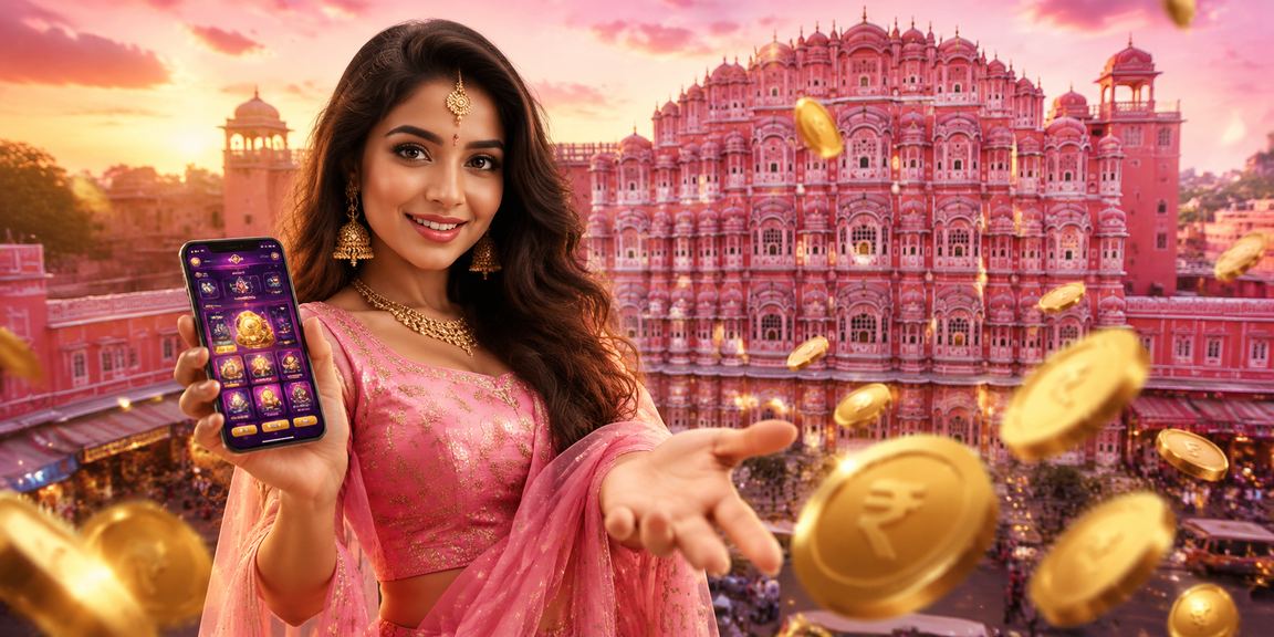 Jaipur Hawa Mahal with mobile casino and rupee symbol